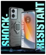 kelpuj Shock Proof Back Case Mobile Cover for Motorola Moto Edge 50 Fusion 5G | Moto Edge G96 Fusion 5G Back Cover Case (Tough Armor | Hybrid PC + TPU | Ring Holder & in-Built Kickstand | Black) - Image 6
