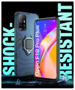 Shock Proof Back Case Mobile Cover for Oppo F19 Pro Plus | Back Cover Case (Tough Armor | Hybrid PC + TPU | Ring Holder & in-Built Kickstand | Blue) - Image 4