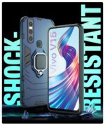 Shock Proof Back Case Mobile Cover for Vivo V15 | Back Cover Case (Tough Armor | Hybrid PC + TPU | Ring Holder & in-Built Kickstand | Blue) - Image 3