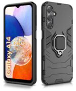 Shock Proof Back Case Mobile Cover for Samsung Galaxy A14 5G | A14 4G | Back Cover Case (Tough Armor | Hybrid PC + TPU | Ring Holder & in-Built Kickstand | Black) - Image 2
