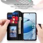 Shock Proof Flip Cover Back Case for Mi Redmi 12 5G | Magnetic Wallet Leather Case with Stand - Image 4