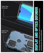 Shock Proof Back Case Mobile Cover for Realme C15 | Back Cover Case (Tough Armor | Hybrid PC + TPU | Ring Holder & in-Built Kickstand | Blue) - Image 5