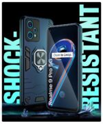Shock Proof Back Case Mobile Cover for Realme 9 Pro 5G | Back Cover Case (Tough Armor | Hybrid PC + TPU | Ring Holder & in-Built Kickstand | Blue) - Image 3