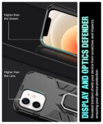 kelpuj Shock Proof Back Case Mobile Cover for Apple iPhone 12 (Armor | Hybrid PC + TPU | Full Protection with Ring Holder Kickstand | Carbon Black) - Image 8