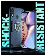 Shock Proof Back Case Mobile Cover for Samsung Galaxy A10s | Galaxy M01s | Back Cover Case (Tough Armor | Hybrid PC + TPU | Ring Holder & in-Built Kickstand | Blue) - Image 3