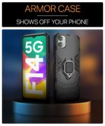 Shock Proof Back Case Mobile Cover for Samsung Galaxy F14 5G | Bumper Back Cover Case (Tough Armor | Hybrid PC + TPU | Full Protection with Ring Holder & in-Built Kickstand | Black) - Image 3