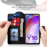 Shock Proof Flip Cover Back Case for Vivo Y16 | Magnetic Wallet Leather Case with Stand - Image 3