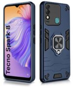 Shock Proof Back Case Mobile Cover for Tecno Spark 8 | Back Cover Case (Tough Armor | Hybrid PC + TPU | Ring Holder & in-Built Kickstand | Blue) - Image 2