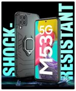 Shock Proof Back Case Mobile Cover for Samsung Galaxy M53 5G | Back Cover Case (Tough Armor | Hybrid PC + TPU | Ring Holder & in-Built Kickstand | Black) - Image 3