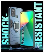 Shock Proof Back Case Mobile Cover for Realme 7i | Back Cover Case (Tough Armor | Hybrid PC + TPU | Ring Holder & in-Built Kickstand | Blue) - Image 3