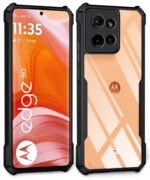 kelpuj Shock Proof Clear Protective Back Case for Motorola Moto Edge 50 - AirEDGE Technology | 360 Degree Camera Protection | Transparent Hybrid Back Case Mobile Cover - Black - Image 4
