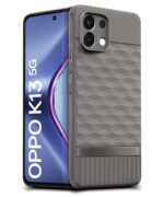 Back Cover for Oppo K13 5G with Hexa Cube Design | Ultra Slim Soft Rubberised Case | Inner Velvet Fabric | Matte Silicone Flexible Mobile Case | Camera Protection - Grey - Image 2