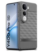 Back Cover for Vivo Y400 Pro 5G with Hexa Cube Design | Ultra Slim Soft Rubberised Case | Inner Velvet Fabric | Matte Silicone Flexible Mobile Case | Camera Protection - Grey - Image 2