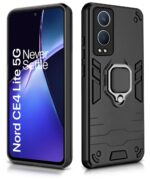 Shock Proof Back Case Mobile Cover for 1+ OnePlus Nord CE 4 Lite 5G | Back Cover Case (Tough Armor | Hybrid PC + TPU | Ring Holder & in-Built Kickstand | Black) - Image 4