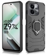 Shock Proof Back Case Mobile Cover for iQOO Z9x 5G (Tough Armor | Hybrid PC + TPU | Full Protection with Ring Holder & in-Built Kickstand | Black) - Image 4