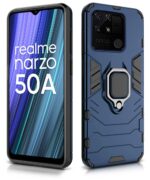 Shock Proof Back Case Mobile Cover for Realme Narzo 50A | Back Cover Case (Tough Armor | Hybrid PC + TPU | Ring Holder & in-Built Kickstand | Blue) - Image 2