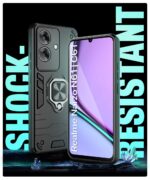 Shock Proof Back Case Mobile Cover for Realme Narzo N61 | Realme C61 (Tough Armor | Hybrid PC + TPU | Full Protection with Ring Holder & in-Built Kickstand | Black) - Image 3