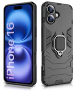 Shock Proof Back Case Mobile Cover for iPhone 16 | Back Cover Case (Tough Armor | Hybrid PC + TPU | Ring Holder & inBuilt Kickstand | Black) - Image 4