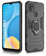 Shock Proof Back Case Mobile Cover for Oppo A15 | Oppo A15s (Armor | Hybrid PC + TPU | Full Protection with Ring Holder Kickstand | Carbon Black) - Image 2