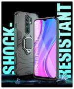 Shock Proof Back Case Mobile Cover for Xiaomi Redmi 9 Prime | Poco M2 (Armor | Hybrid PC + TPU | Full Protection with Ring Holder Kickstand | Carbon Black) - Image 4