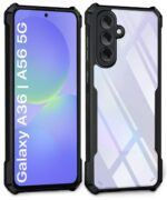 kelpuj Shock Proof Clear Protective Back Case for Samsung Galaxy A36 5G | Galaxy A56 5G - AirEDGE Technology | 360 Degree Camera Protection | Transparent Hybrid Back Case Mobile Cover - Black - Image 2