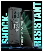 Shock Proof Back Case Mobile Cover for Realme P2 Pro 5G | Back Cover Case (Tough Armor | Hybrid PC + TPU | Ring Holder & in-Built Kickstand | Black) - Image 3
