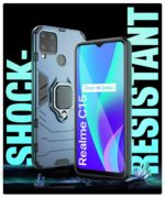 Shock Proof Back Case Mobile Cover for Realme C15 | Back Cover Case (Tough Armor | Hybrid PC + TPU | Ring Holder & in-Built Kickstand | Blue) - Image 3