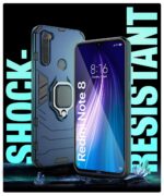 Shock Proof Back Case Mobile Cover for Xiaomi Redmi Note 8 | Back Cover Case (Tough Armor | Hybrid PC + TPU | Ring Holder & in-Built Kickstand | Blue) - Image 4