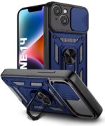 Tough Armor Bumper Mobile Back Case for iPhone 14 | Sliding Camera Shield Cover | Shock Proof 360? Protection | Hybrid PC + TPU | Ring Holder with Kickstand ? Blue - Image 2