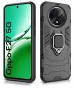 Shock Proof Back Case Mobile Cover for Oppo F27 5G | Back Cover Case (Tough Armor | Hybrid PC + TPU | Ring Holder & in-Built Kickstand | Black) - Image 3