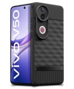 Back Cover for iQOO Z10R 5G | Vivo V50 5G | V50e 5G | V50 Elite Edition with Hexa Cube Design | Ultra Slim Soft Case | Inner Velvet Fabric | Silicone Flexible Mobile Case - Black - Image 2