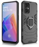 Polycarbonate Oppo F21 Pro 5G Tough Armor Bumper Back Case Cover for Mobile | Ring Holder & Kickstand in-Built | Excellent 360 Degree Protection (Carbon Black) - Image 2