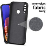 Ultra Slim Soft Rubberised Back Case Cover for Samsung Galaxy A20s | Inner Velvet Fabric Lining | Matte Silicone Flexible Camera Protection Back Cover - Black - Image 2