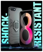 Shock Proof Back Case Mobile Cover for Oppo A83 | Back Cover Case (Tough Armor | Hybrid PC + TPU | Ring Holder & in-Built Kickstand | Black) - Image 3