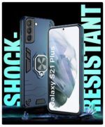 Shock Proof Back Case Mobile Cover for Samsung Galaxy S21 Plus (Armor | Hybrid PC + TPU | Full Protection with Ring Holder Kickstand | Blue) - Image 3