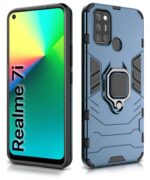 Shock Proof Back Case Mobile Cover for Realme 7i | Back Cover Case (Tough Armor | Hybrid PC + TPU | Ring Holder & in-Built Kickstand | Blue) - Image 2