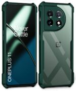 kelpuj Shock Proof Clear Back Case Mobile Cover for 1+ OnePlus 11 5G (Hard | Hybrid PC + TPU | Full Armour Device & Camera Protection | Green) - Image 4