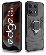 Shock Proof Back Case Mobile Cover for Motorola Moto Edge 50 Pro | Back Cover Case (Tough Armor | Hybrid PC + TPU | Ring Holder & in-Built Kickstand | Black) - Image 4