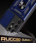 Tough Armor Bumper Mobile Back Case for Samsung Galaxy S24 Ultra 5G | Sliding Camera Shield Cover | Shock Proof 360? Protection | Hybrid PC + TPU | Ring Holder with Kickstand  Blue - Image 6
