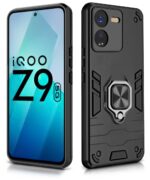 Shock Proof Back Case Mobile Cover for iQOO Z9 5G | Back Cover Case (Tough Armor | Hybrid PC + TPU | Ring Holder & in-Built Kickstand | Black) - Image 4