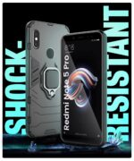 Shock Proof Back Case Mobile Cover for Xiaomi MI Redmi Note 5 Pro | Back Cover Case (Tough Armor | Hybrid PC + TPU | Ring Holder & in-Built Kickstand | Black) - Image 3