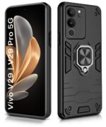 Shock Proof Back Case Mobile Cover for Vivo V29 | V29 Pro 5G | Back Cover Case (Tough Armor | Hybrid PC + TPU | Ring Holder & in-Built Kickstand | Black) - Image 2