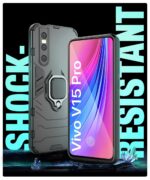 Shock Proof Back Case Mobile Cover for Vivo V15 Pro | Back Cover Case (Tough Armor | Hybrid PC + TPU | Ring Holder & in-Built Kickstand | Black) - Image 3