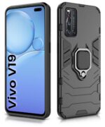 Shock Proof Back Case Mobile Cover for Vivo V19 | Back Cover Case (Tough Armor | Hybrid PC + TPU | Ring Holder & in-Built Kickstand | Black) - Image 2