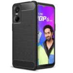 Ultra Slim Soft Rubberised Back Cover for Tecno POP 6 Pro | Shock Proof Brushed Carbon Fibre Texture Silicone Flexible Camera Protection Back Case - Black - Image 2