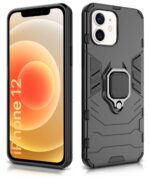 kelpuj Shock Proof Back Case Mobile Cover for Apple iPhone 12 (Armor | Hybrid PC + TPU | Full Protection with Ring Holder Kickstand | Carbon Black) - Image 2