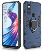 Shock Proof Back Case Mobile Cover for Vivo V15 | Back Cover Case (Tough Armor | Hybrid PC + TPU | Ring Holder & in-Built Kickstand | Blue) - Image 2