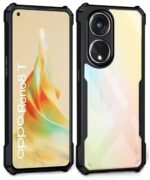 Poly Carbonate + TPU Crystal Clear Back Cover Case for Oppo Reno8 T 5G | 360 Degree Protection | Shock Proof Design | Transparent Back Case Cover for Oppo Reno 8T 5G (Black Bumper) - Image 2