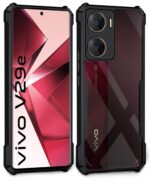 Shock Proof Clear Protective Back Case for Vivo V29e 5G - AirEDGE Technology | 360 Degree Camera Protection | Transparent Hybrid Back Case Mobile Cover - Black - Image 3