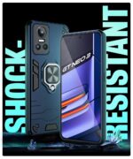 Shock Proof Back Case Mobile Cover for Realme GT Neo 3 5G | Back Cover Case (Tough Armor | Hybrid PC + TPU | Ring Holder & in-Built Kickstand | Blue) - Image 4